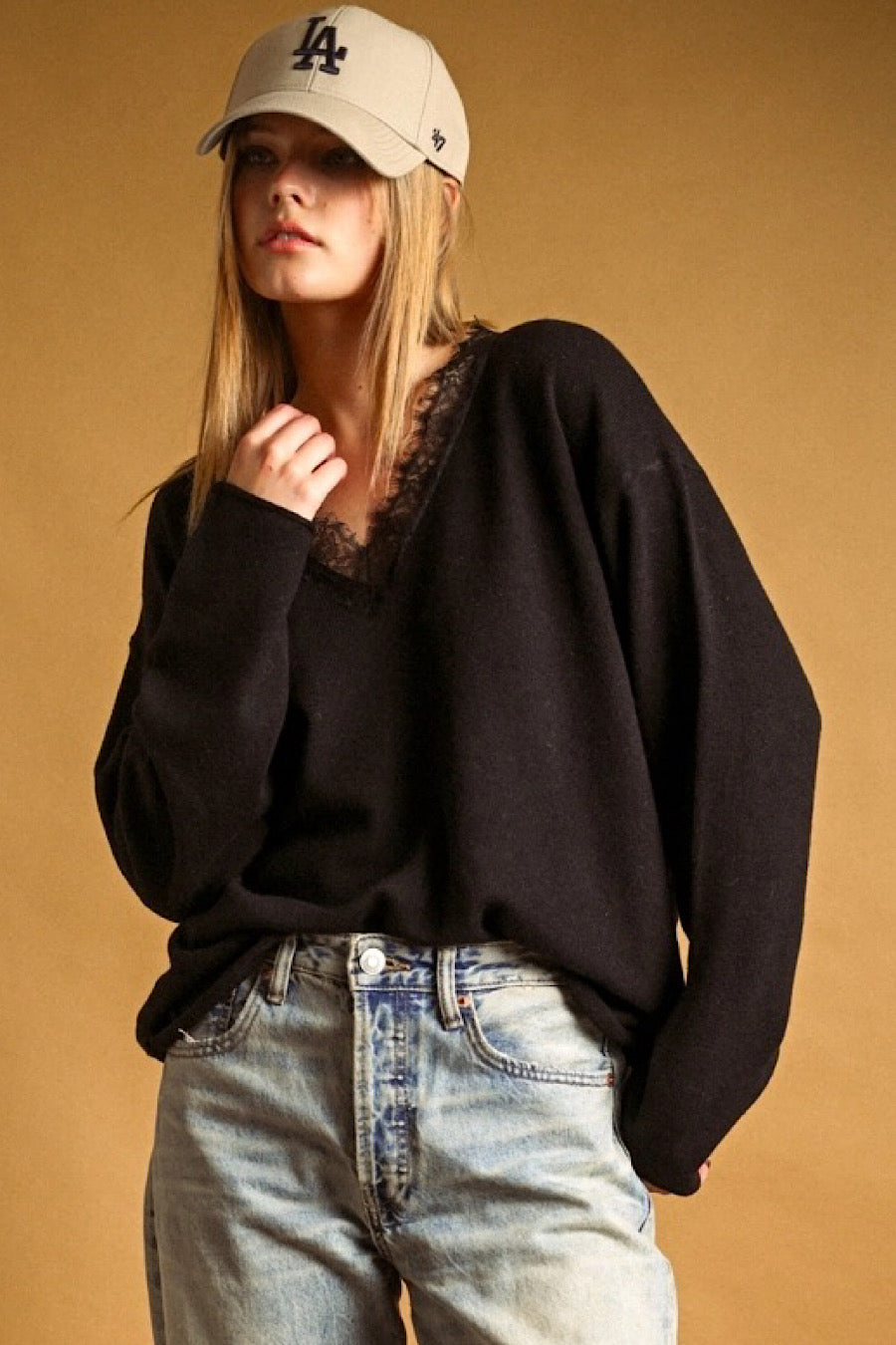 Amazing Lace V-Neckline Sweater Black