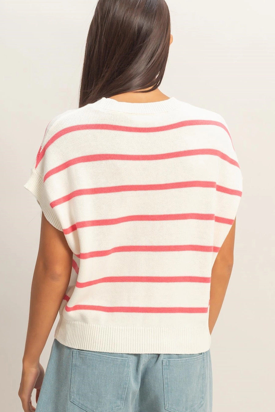 Lilly Short Sleeve Striped Knit Top Pink
