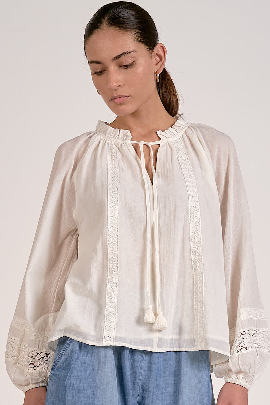 Let Me Be Eyelet White Flowy Blouse