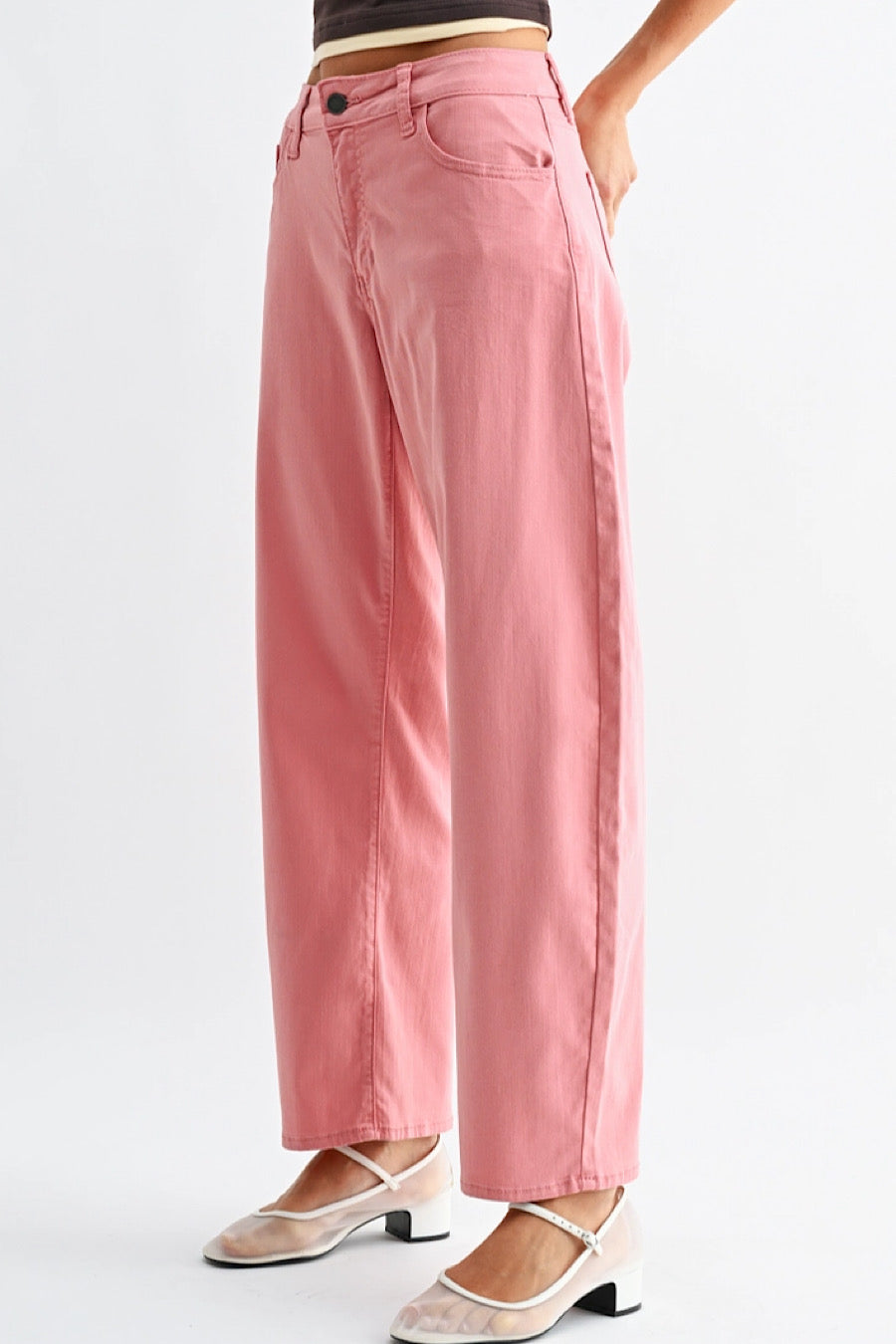 Think Pink Twill Stretch Barrel Jeans