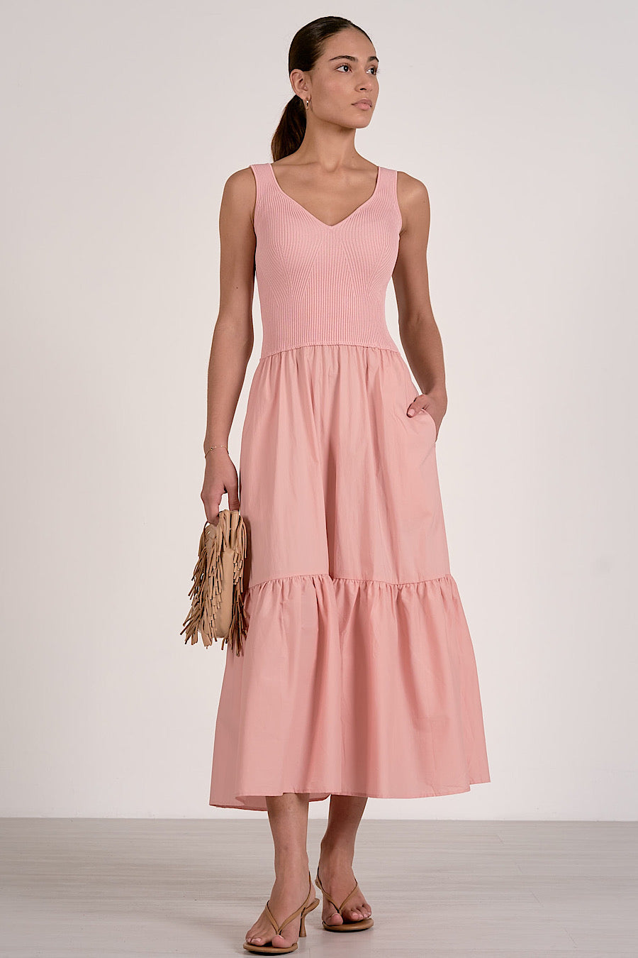 Rhodes Mixed Media Maxi Dress Melon