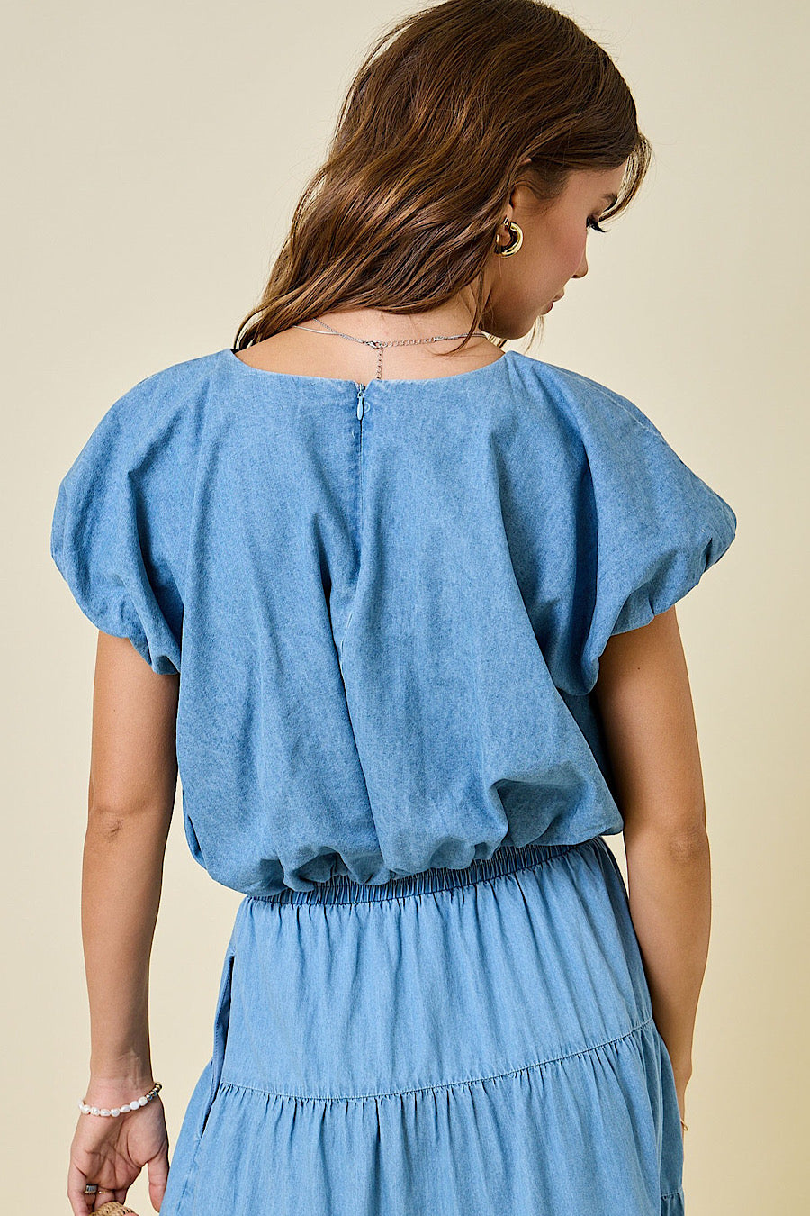 Alandro Chambray Bubble Hem Top