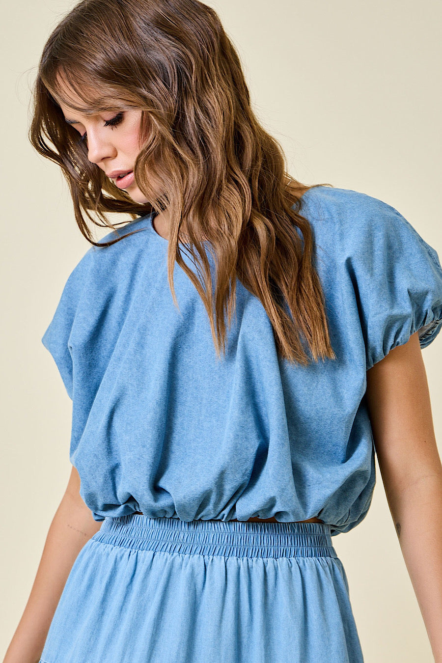 Alandro Chambray Bubble Hem Top