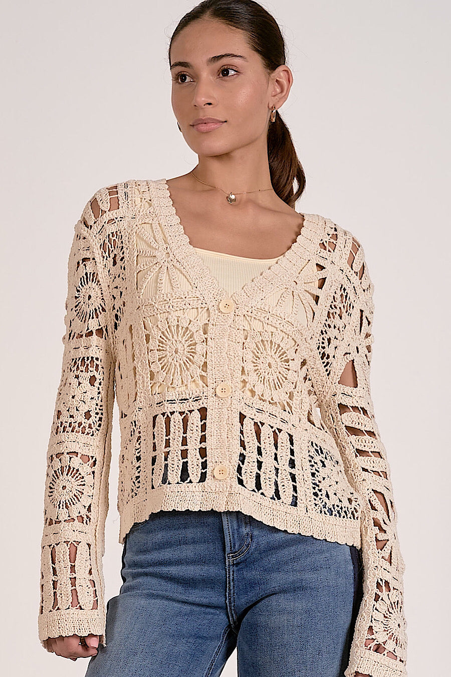 Sunny Petals Open Knit Cardigan