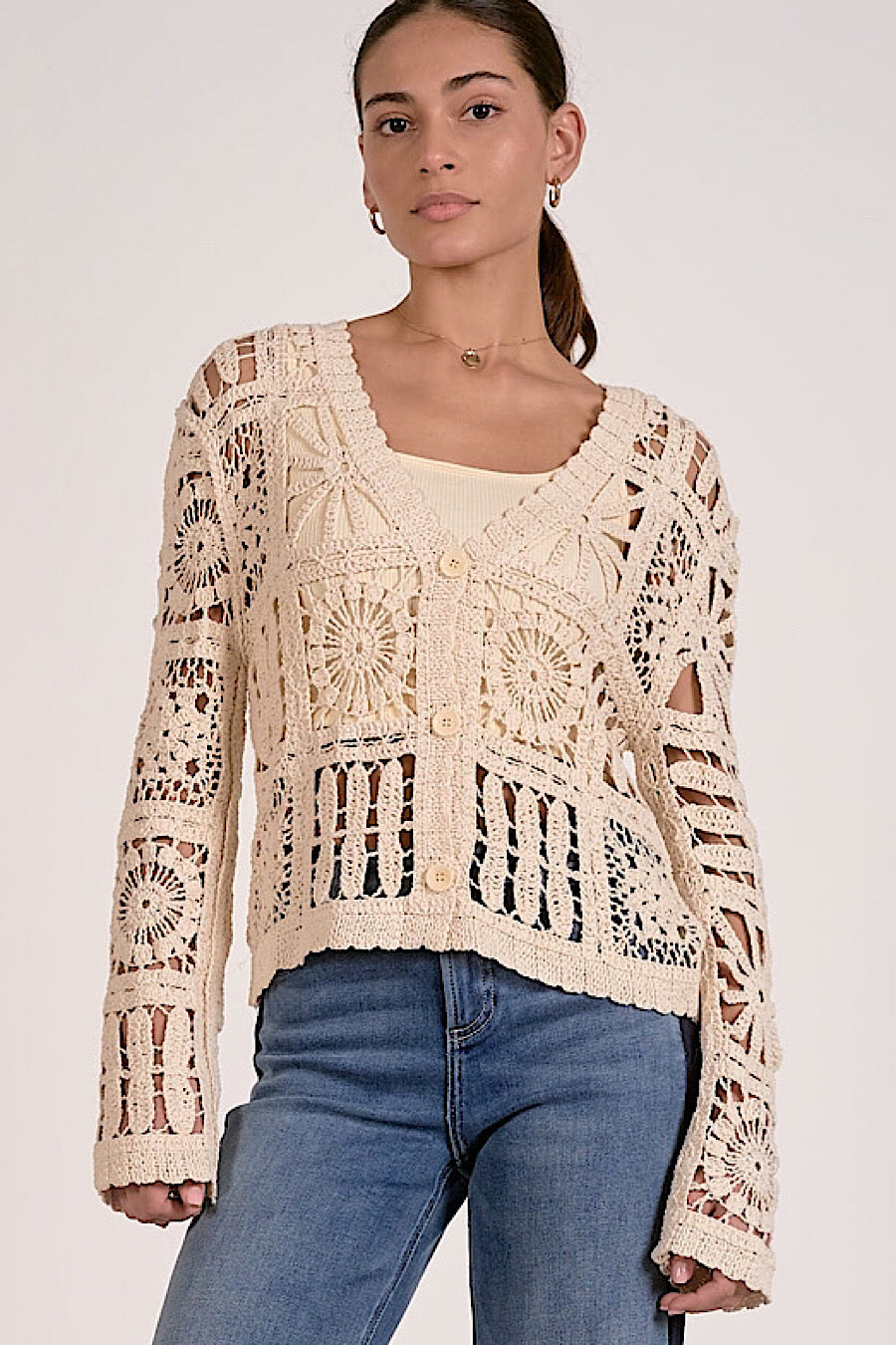 Sunny Petals Open Knit Cardigan
