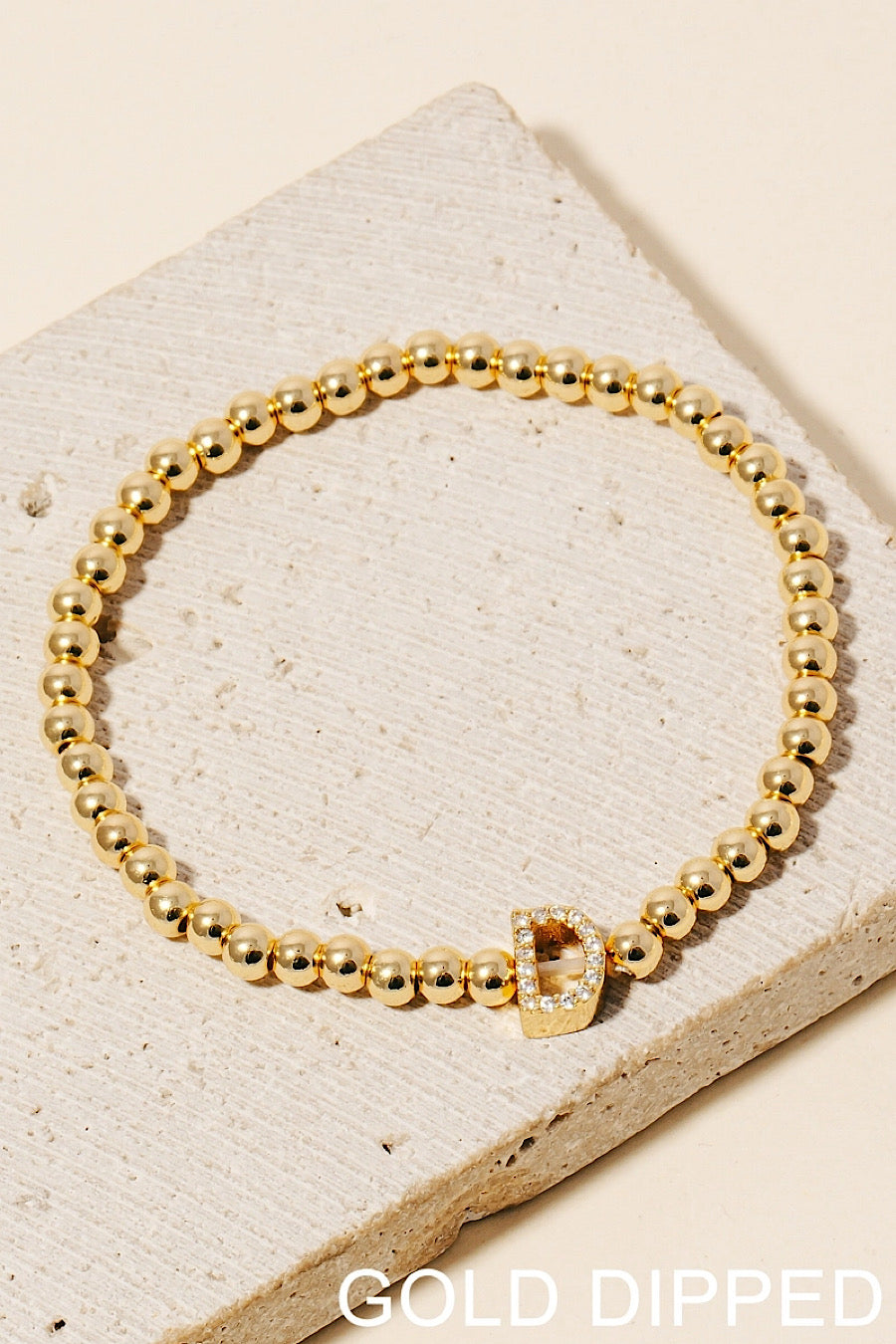 Pave Initial Beaded Bracelet Gold