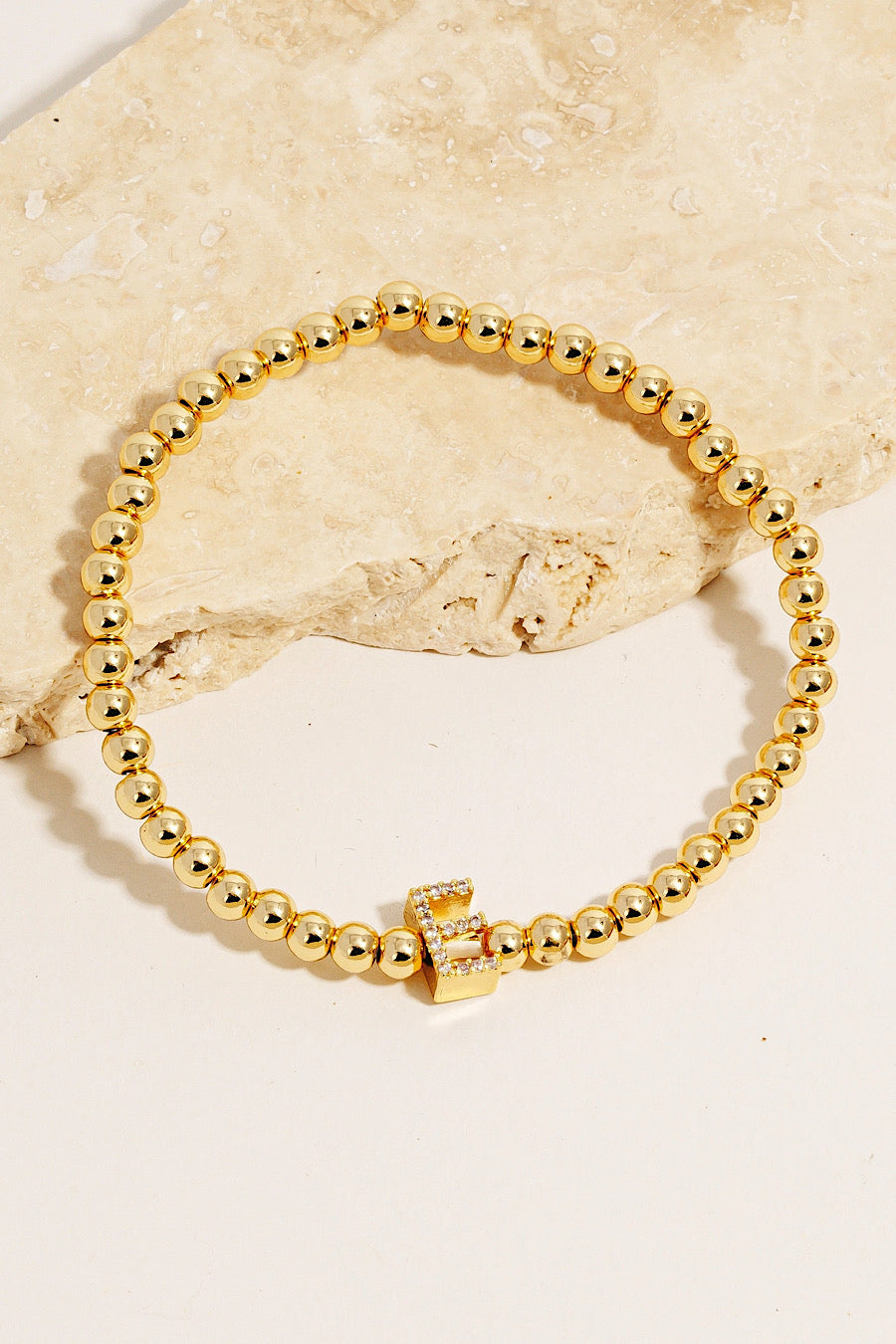 Pave Initial Beaded Bracelet Gold