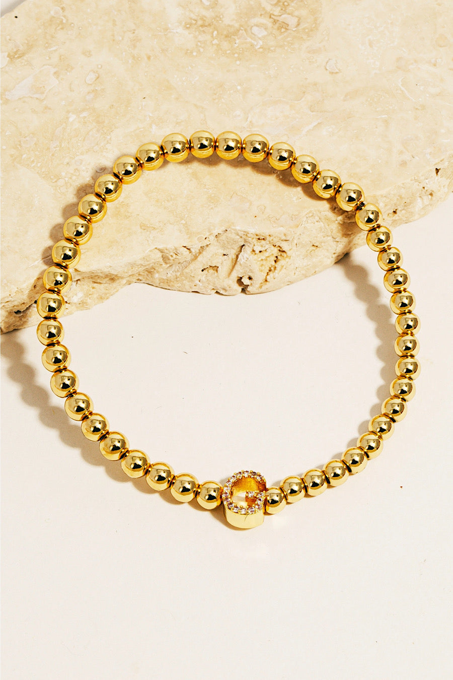 Pave Initial Beaded Bracelet Gold