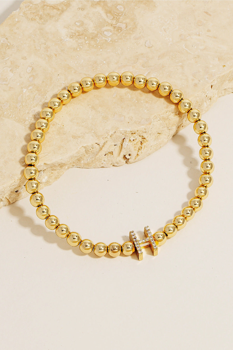 Pave Initial Beaded Bracelet Gold