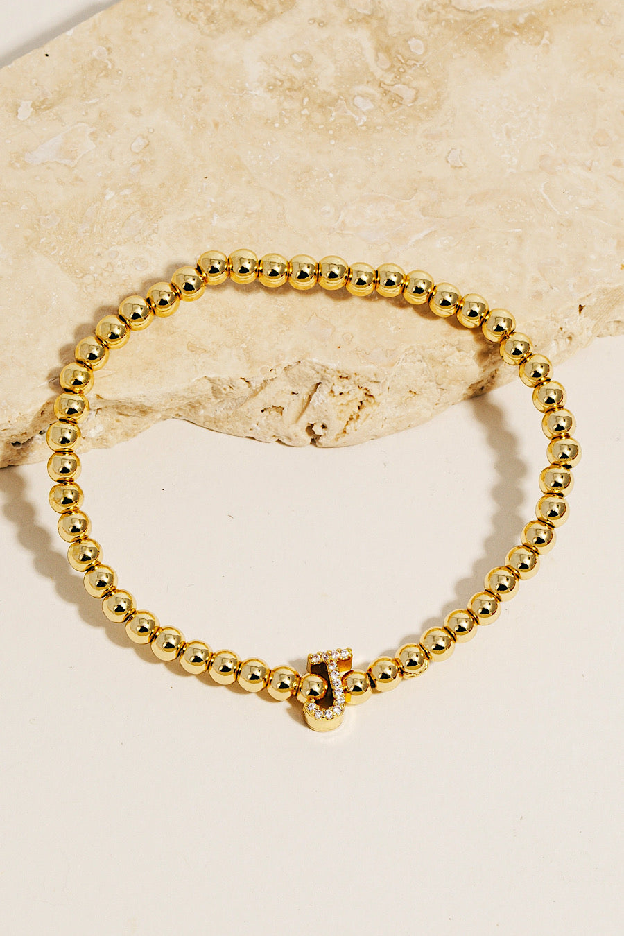 Pave Initial Beaded Bracelet Gold