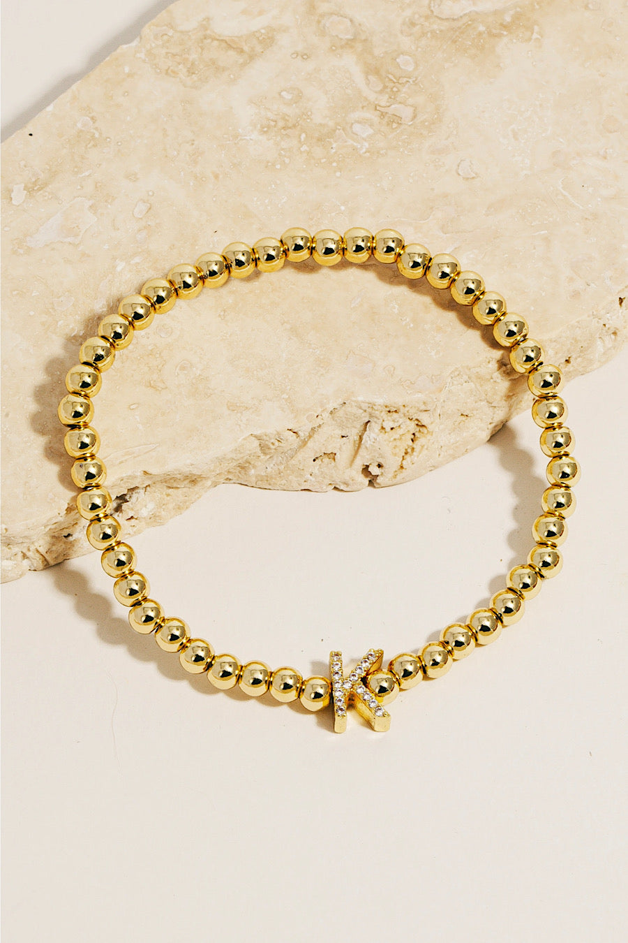 Pave Initial Beaded Bracelet Gold