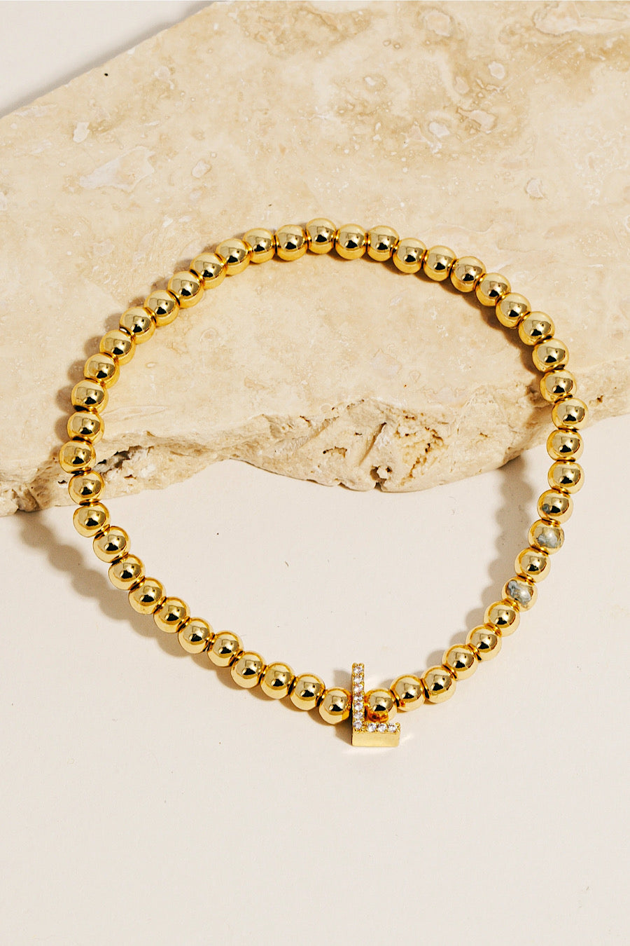 Pave Initial Beaded Bracelet Gold