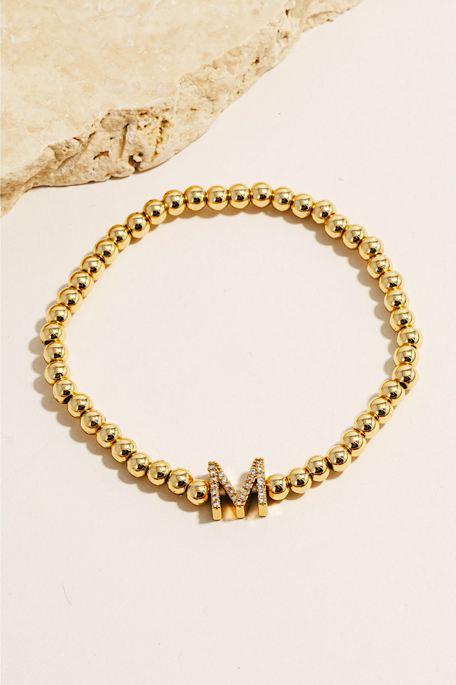 Pave Initial Beaded Bracelet Gold