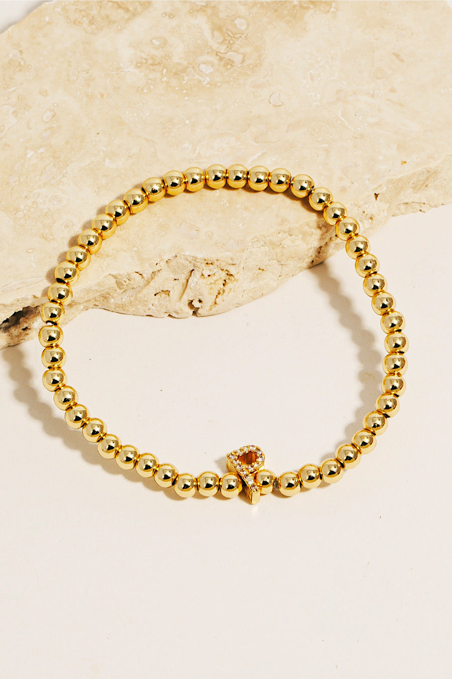 Pave Initial Beaded Bracelet Gold