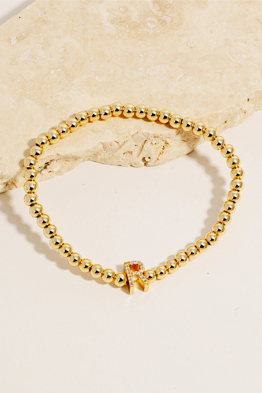 Pave Initial Beaded Bracelet Gold