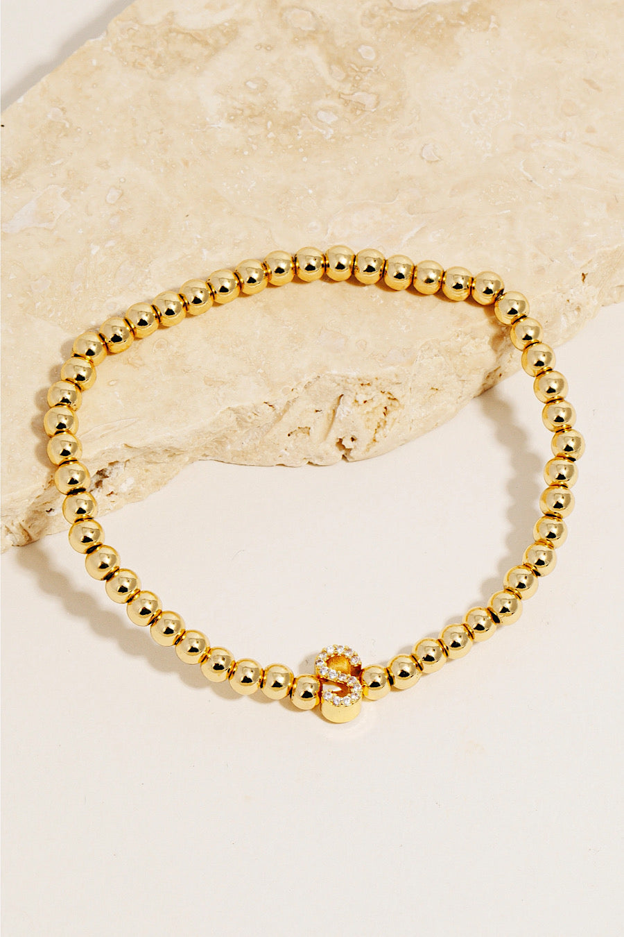 Pave Initial Beaded Bracelet Gold