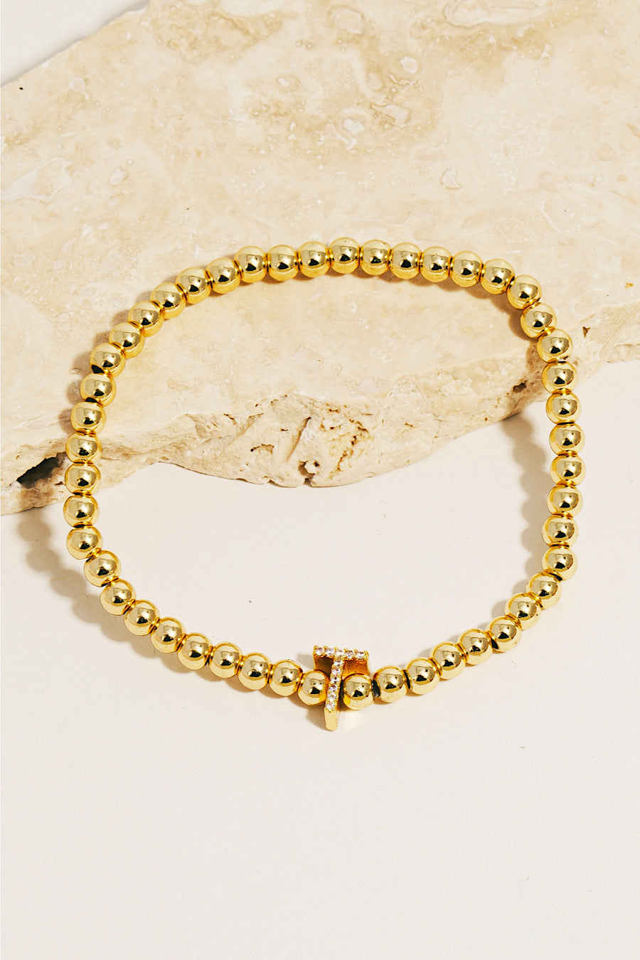 Pave Initial Beaded Bracelet Gold