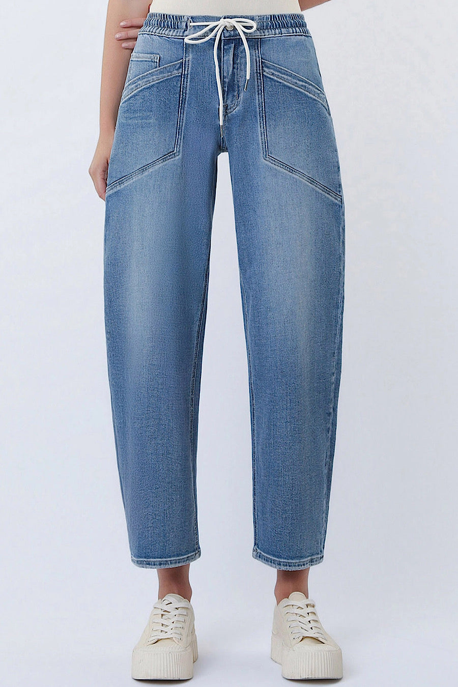 Upstanding Drawstring Barrel Jean