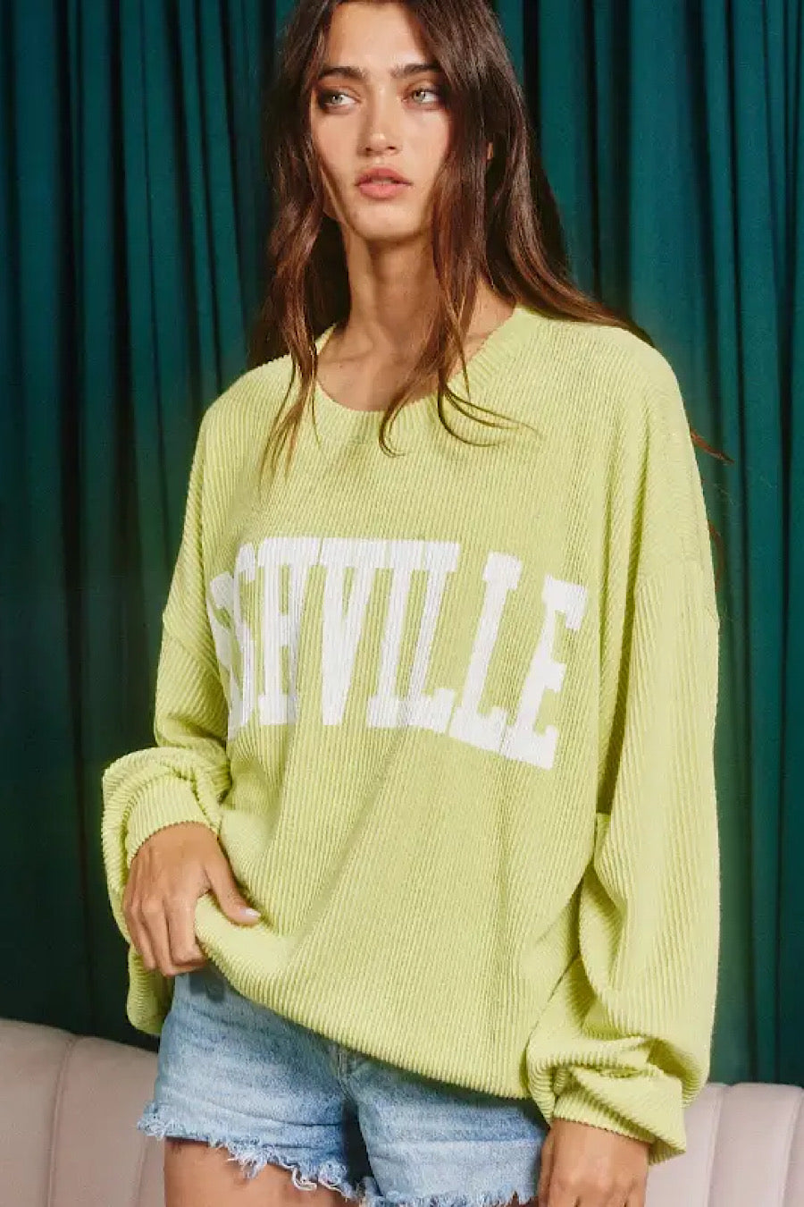 Nashville Oversized Corded Sweatshirt Lime