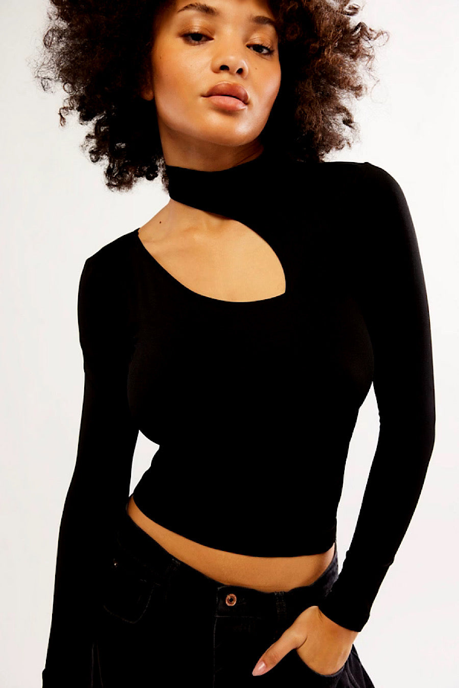 Free People Cut it Out Top Black