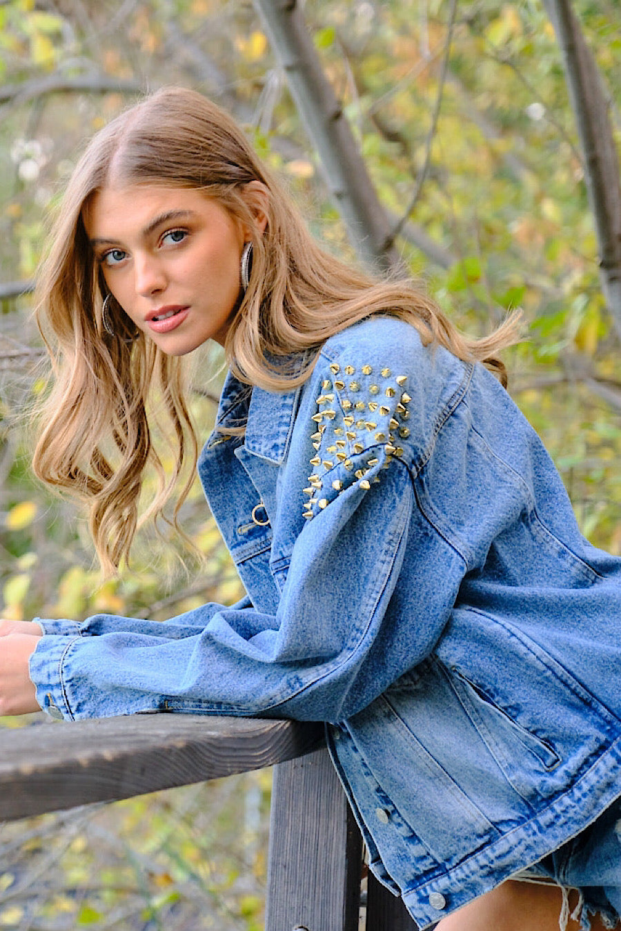 Ready, Spike, Go Studded Spike Denim Jacket