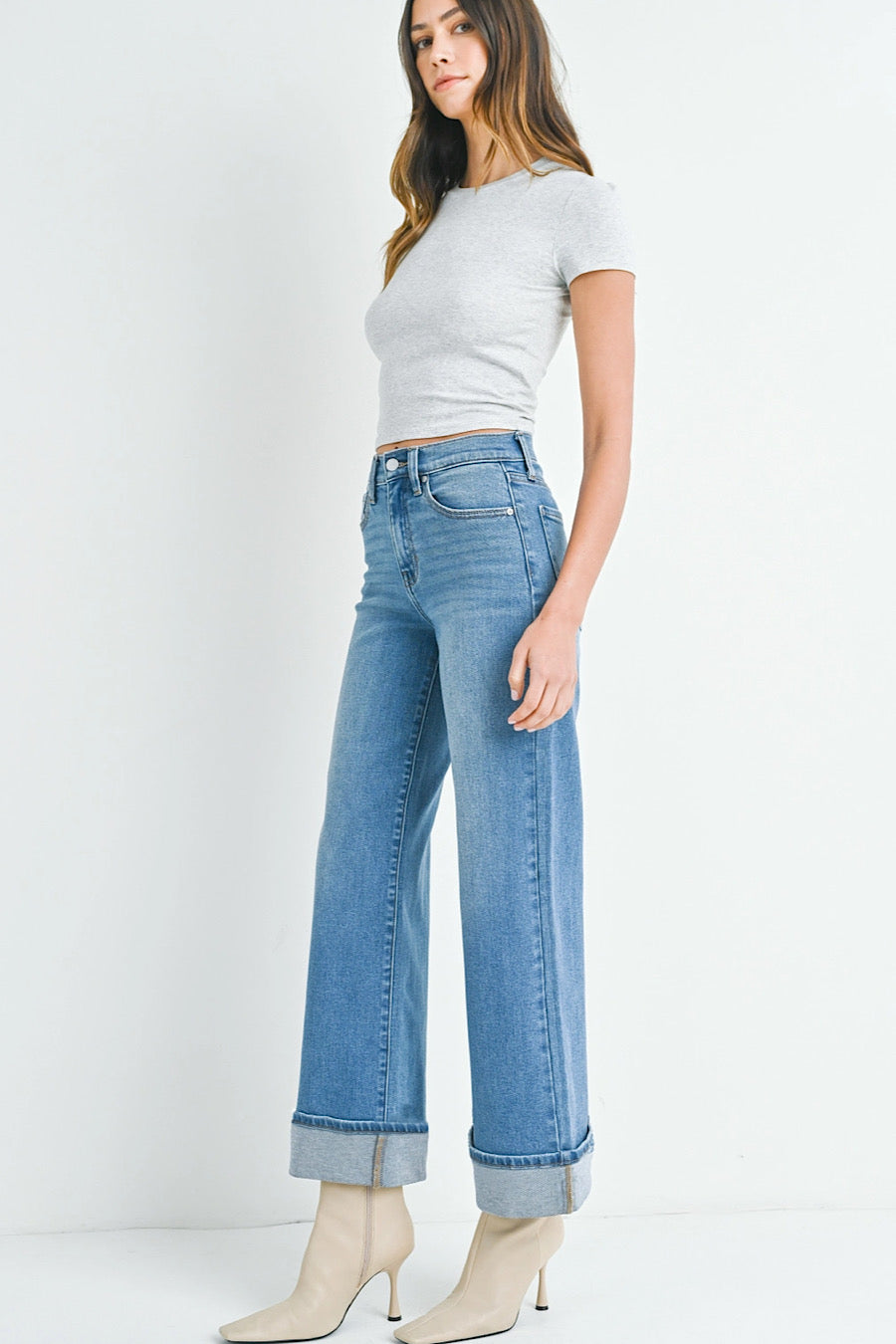 Sarah Cuffed Palazzo Wide Leg Jeans
