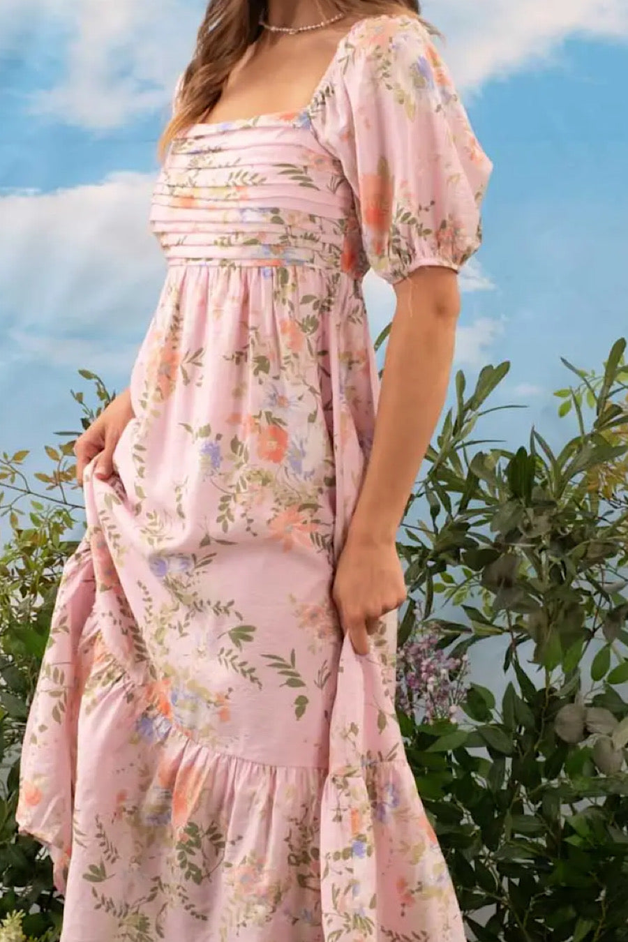 Back Home Floral Pleated Dress