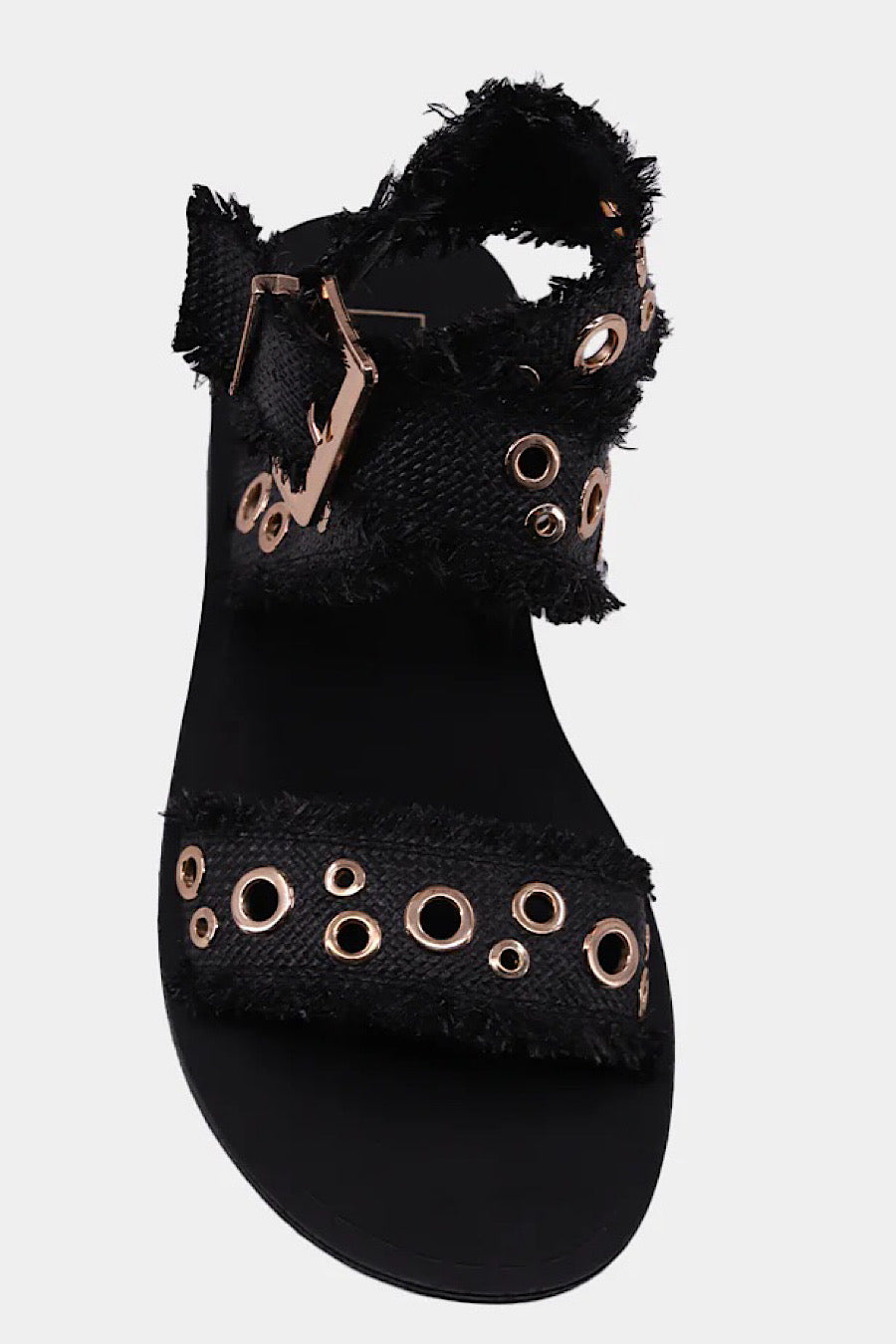 Shu Shop Cindy Grommet Raffia Sandals Black