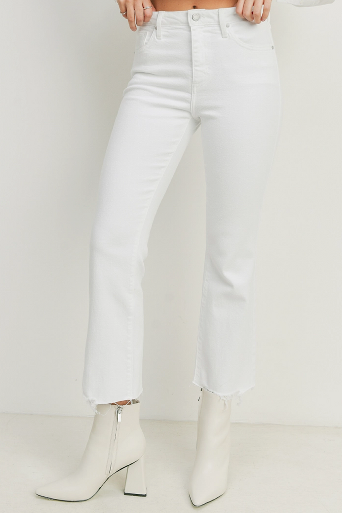JBD High Rise Skinny Flare Jeans In White