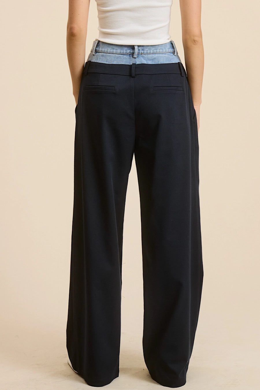 Dropout Denim Waistband Wide Leg Trouser Pants