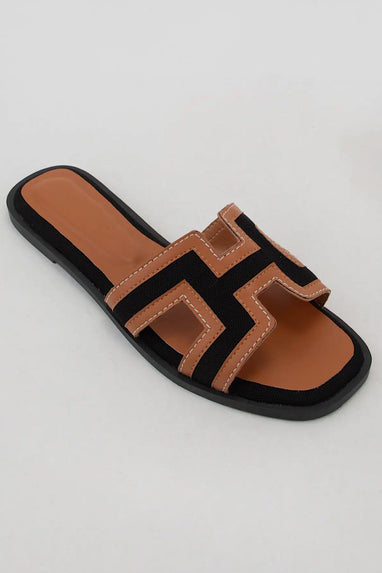 Luke “H” Sandals in Black with Tan
