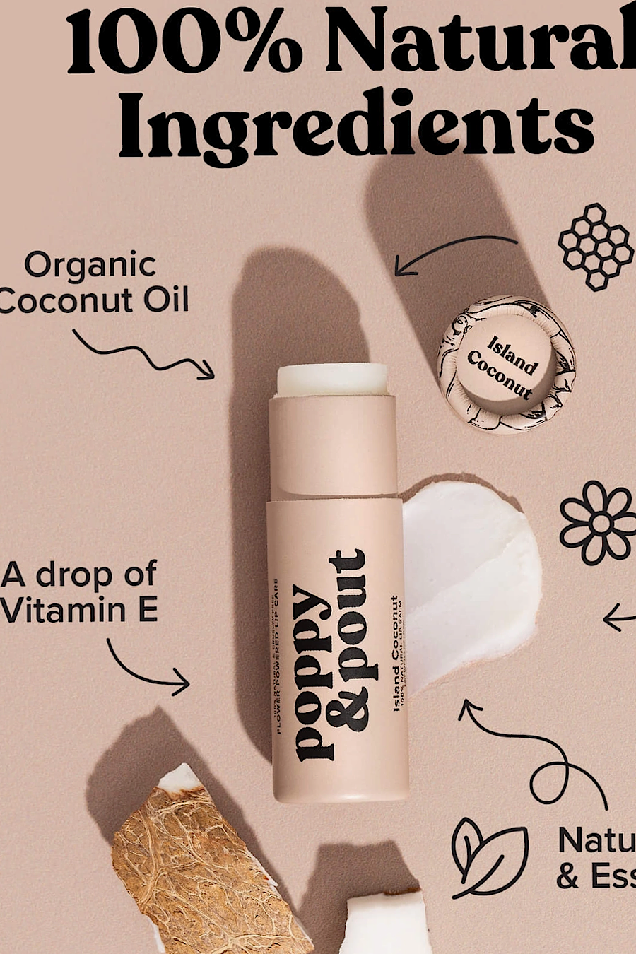 Poppy & Pout Lip Balm in 5 Natural Flavors