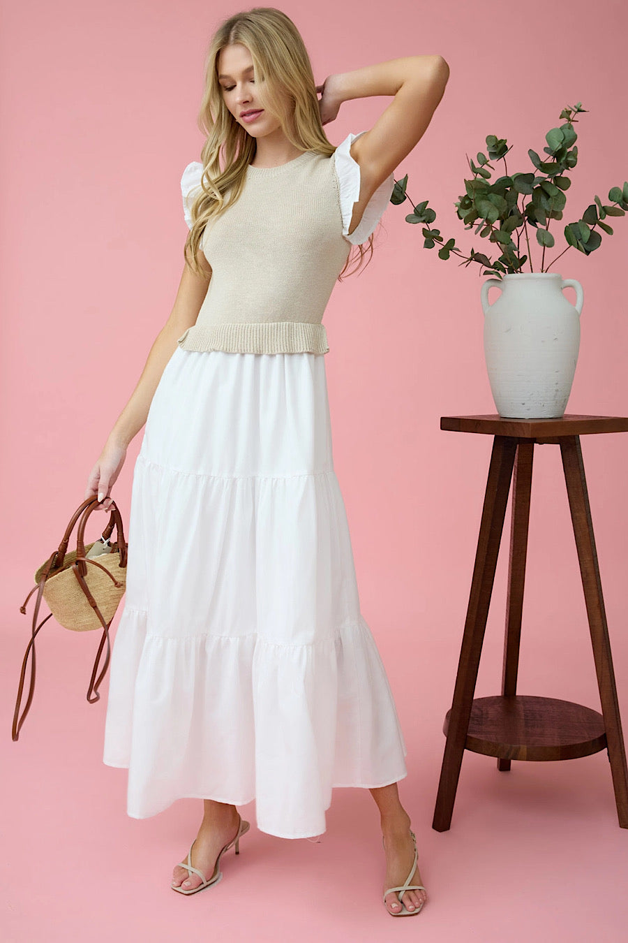 Saint Tropez Mixed Media Midi Dress