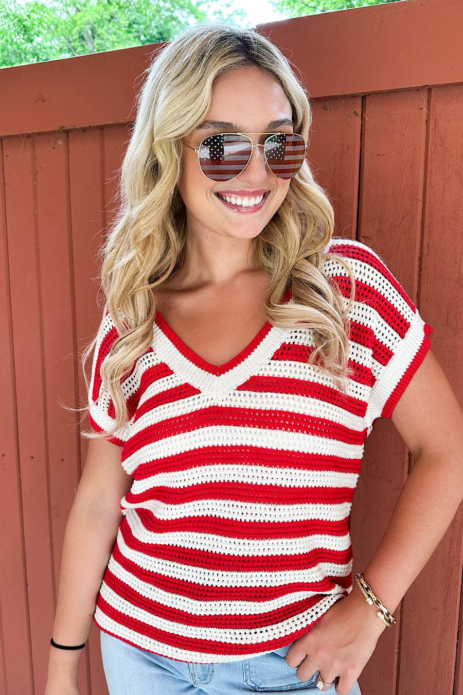 Let Freedom Ring Striped Knit Top Red