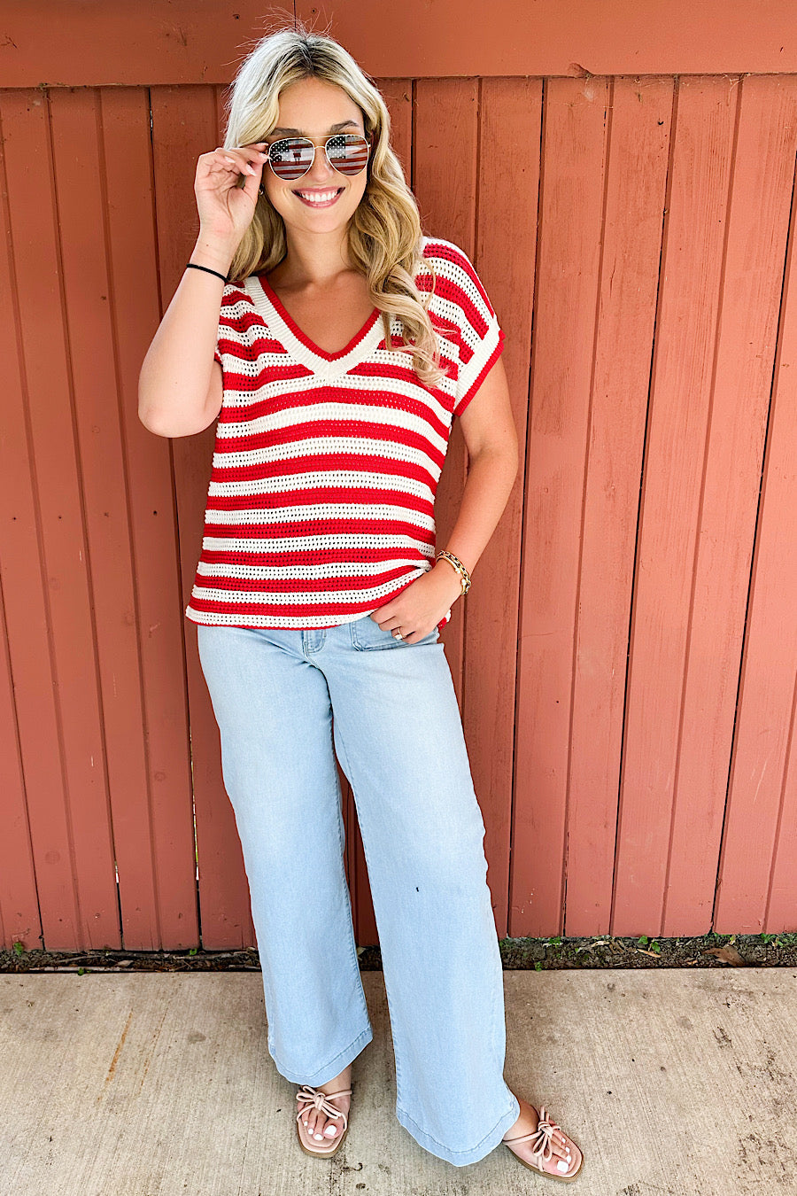 Let Freedom Ring Striped Knit Top Red