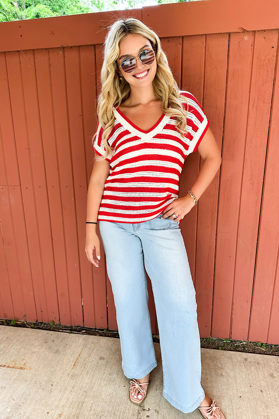Let Freedom Ring Striped Knit Top Red