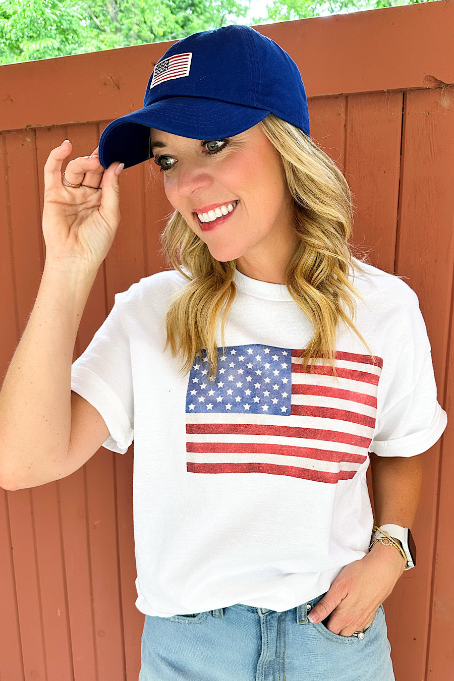 American Flag Graphic T-Shirt in White