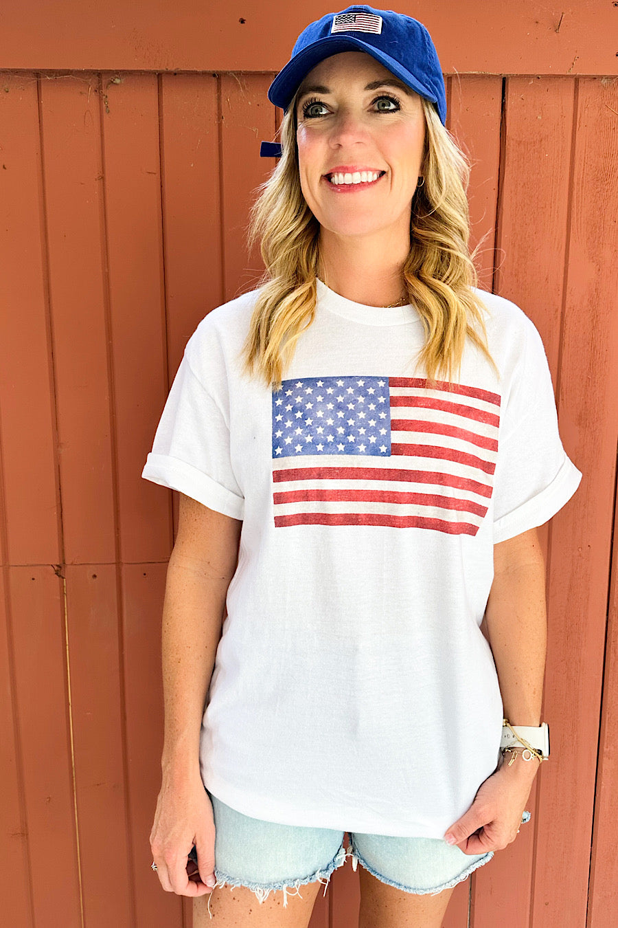 American Flag Graphic T-Shirt in White