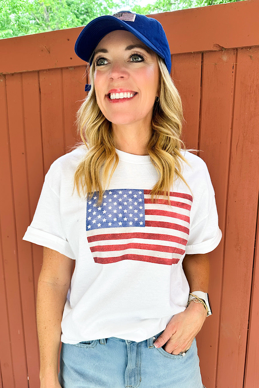 American Flag Graphic T-Shirt in White