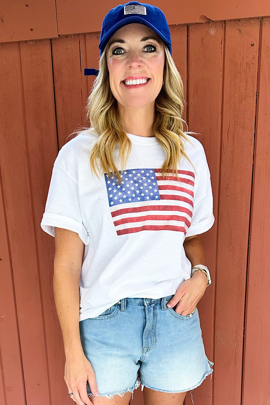 American Flag Graphic T-Shirt in White