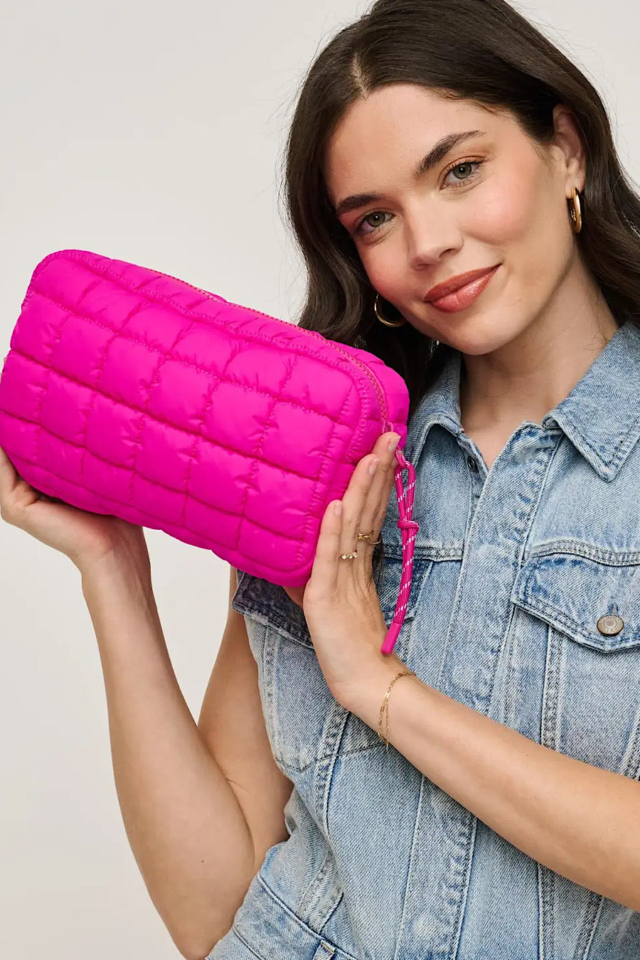 Max Quilted Puffer Make Up Bag in Black or Pink