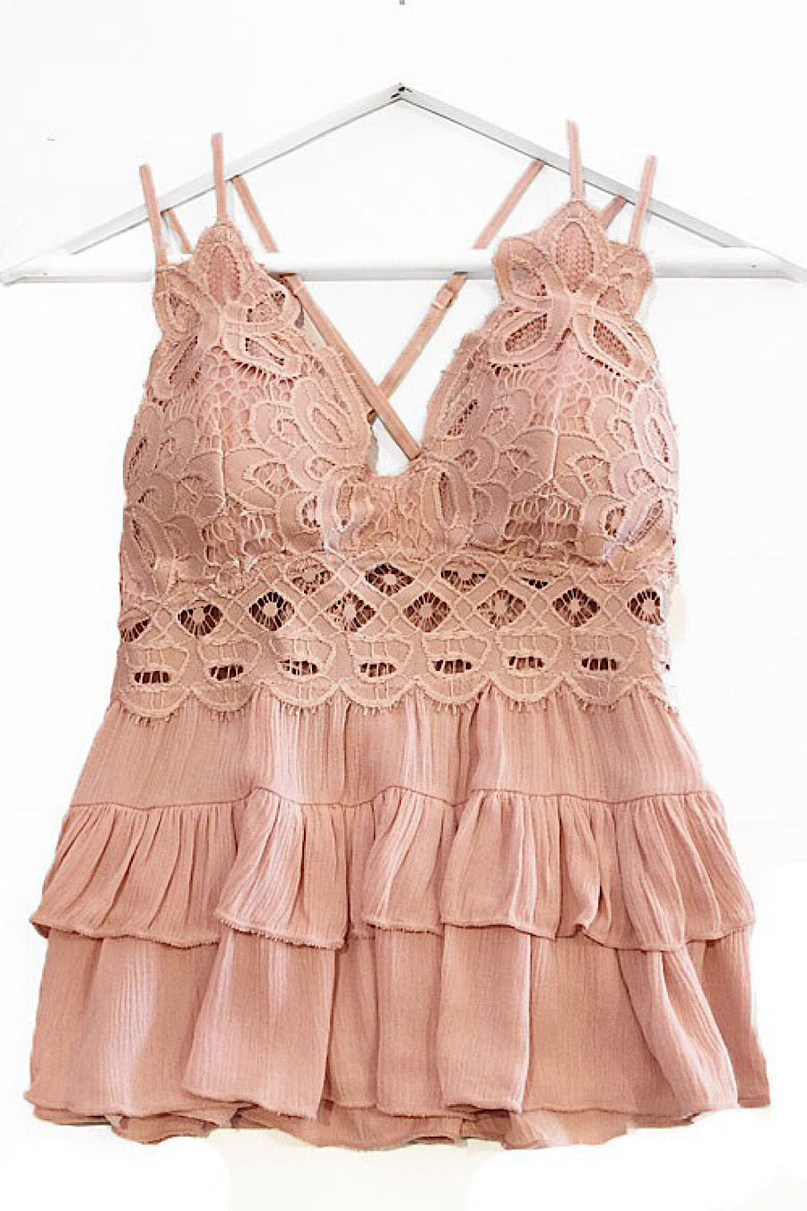 Self Love Lace Peplum Tank in Misty Rose