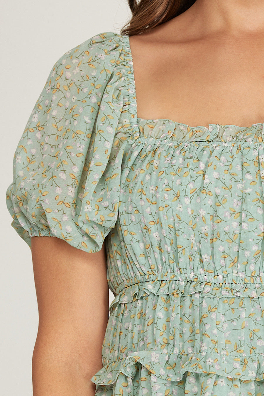 Island Sway Print Smocked Top Sage