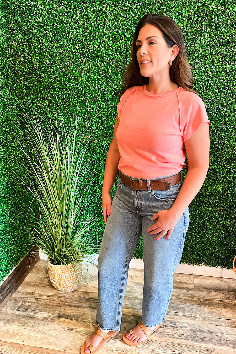 Ivy Cap Sleeve T-Shirt in Coral Pink