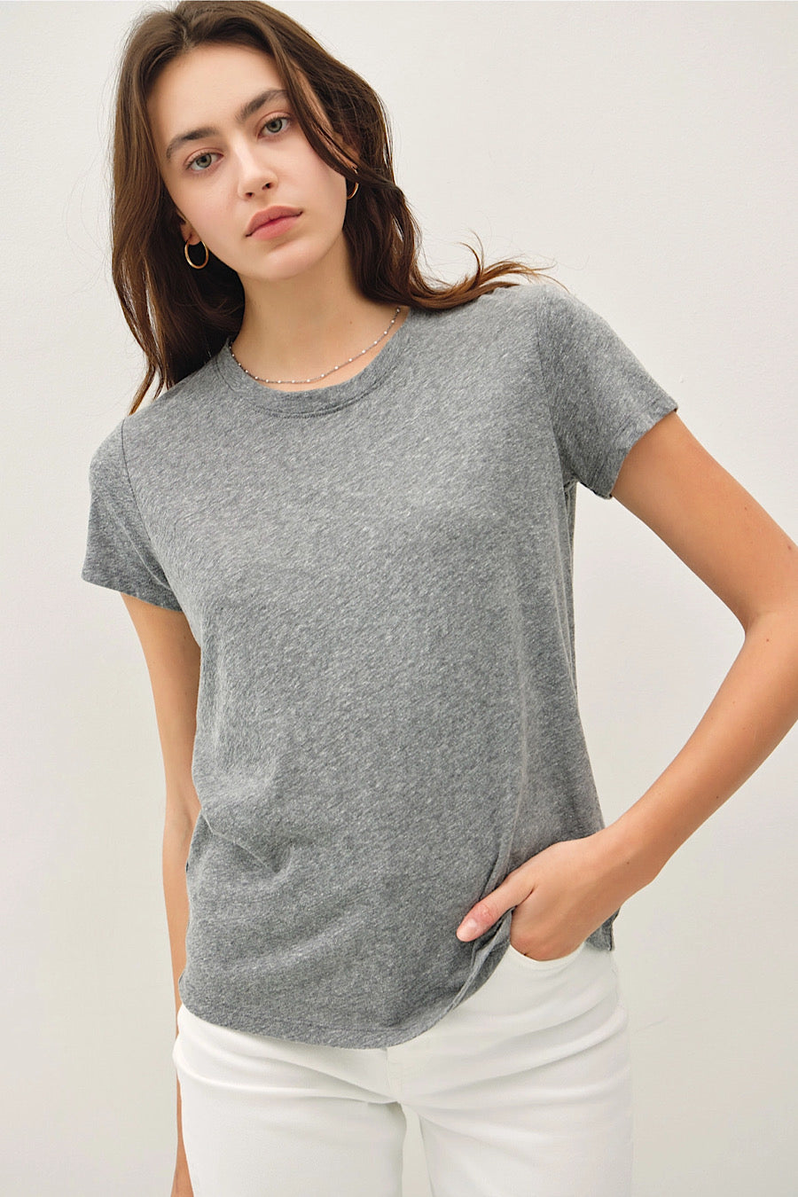 Dylan Crewneck T-Shirt in Heather Grey