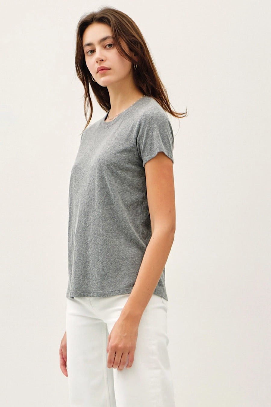 Dylan Crewneck T-Shirt in Heather Grey