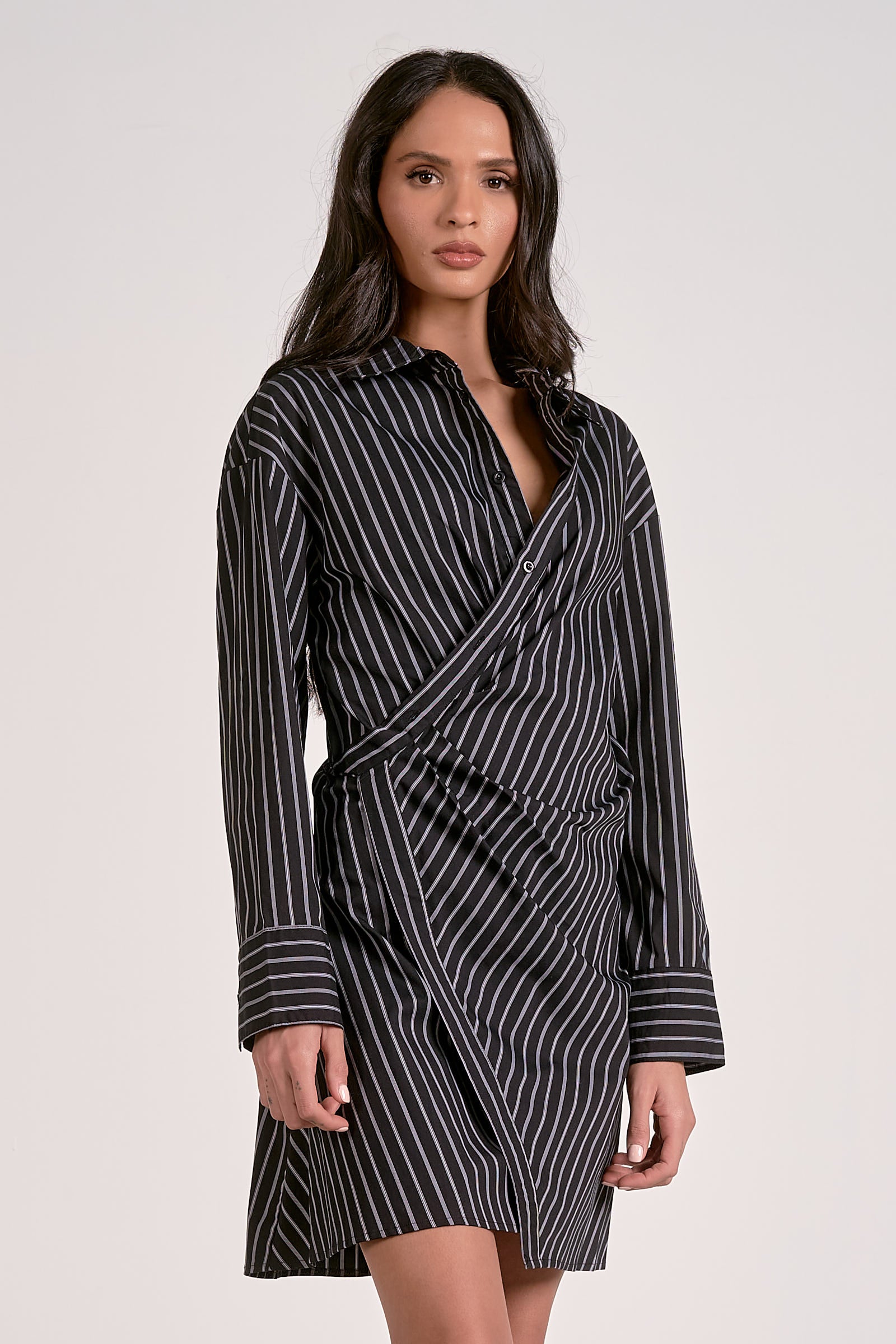 Boardroom Asymetrical Striped Shirt Dress