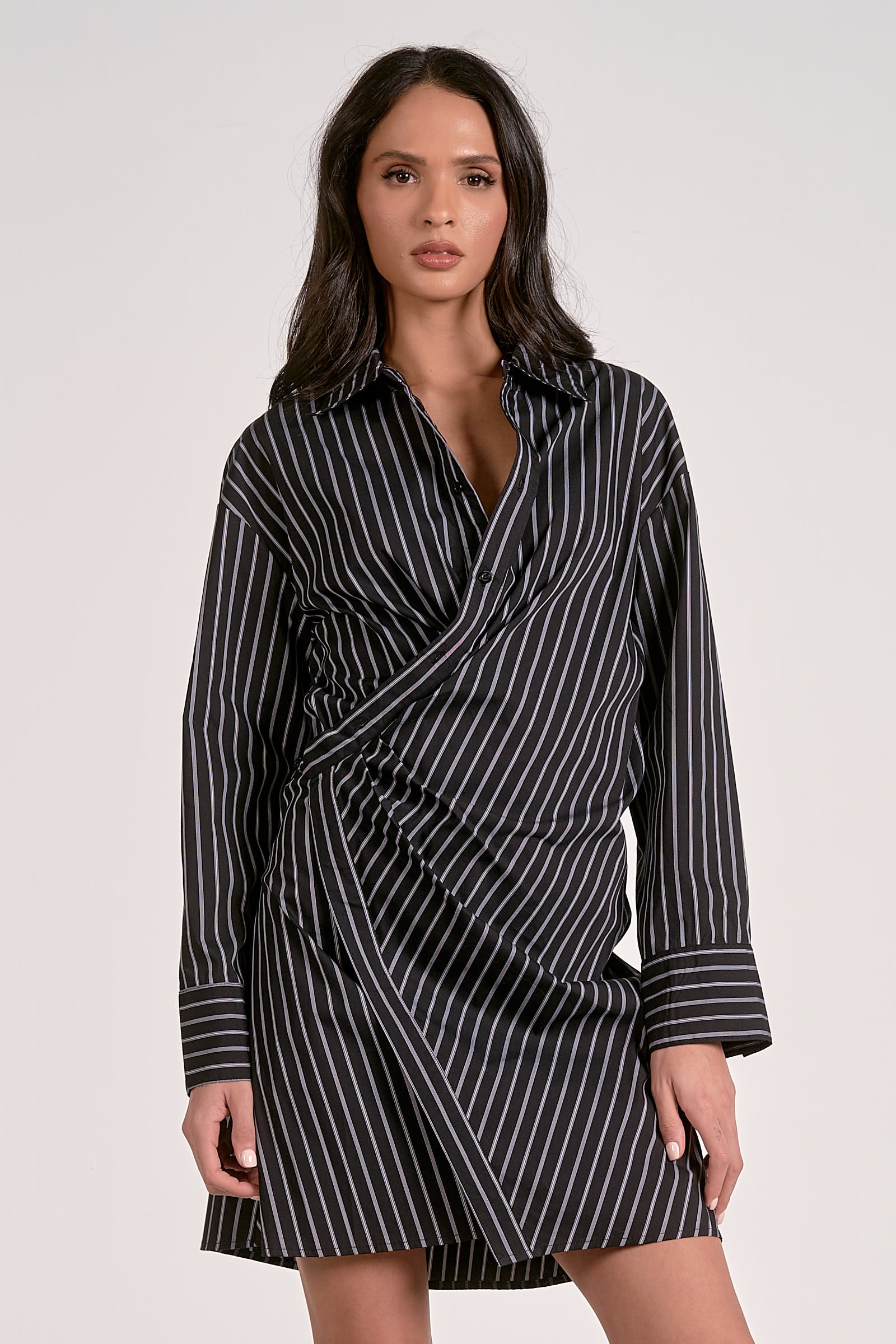 Boardroom Asymetrical Striped Shirt Dress