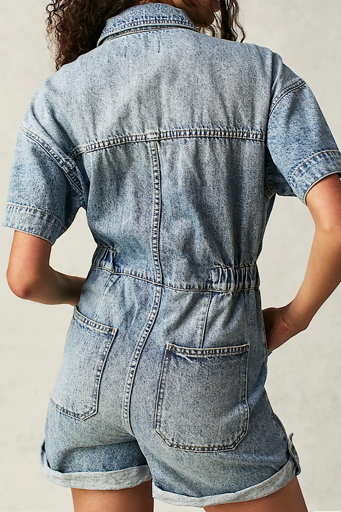 Free People - Short Talls purchases Denim Romper Short-Sleeve