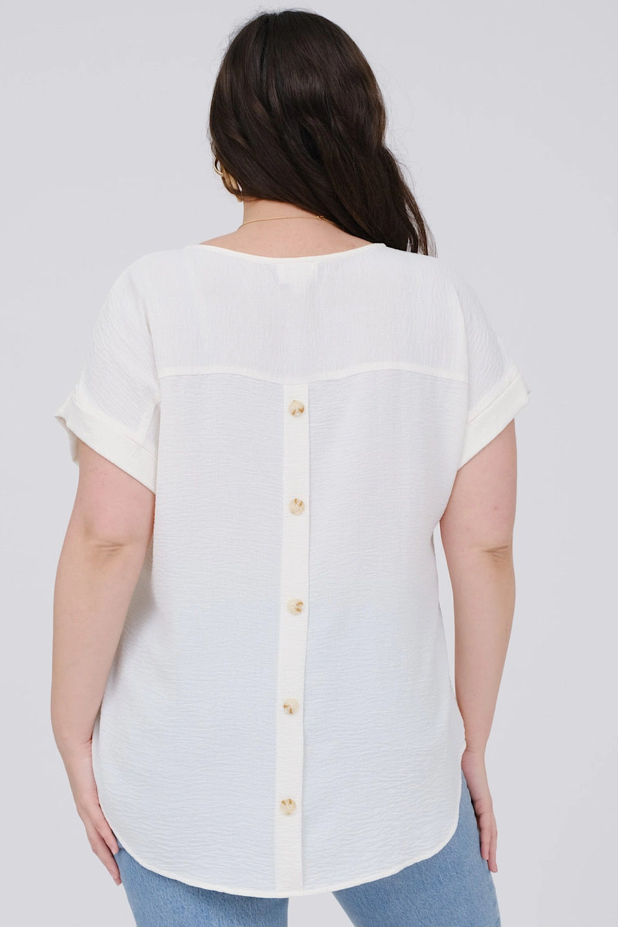 Curvy Take Solace Button Back Blouse Cream